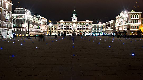 Piazza Unità d'Italia by night. It is the main square in Trieste, a seaport city in northeast Italy, Friuli Venezia Giulia, Italy, Europe Piazza Unità d'Italia by night. It is the main square in Trieste, a seaport city in northeast Italy, Friuli Venezia Giulia, Italy, Europe