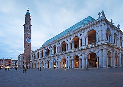 The Palladian Basilica, symbol of Vicenza, and Bissara tower in Piazza dei Signori, Vicenza, Veneto, Italy, Europe The Palladian Basilica, symbol of Vicenza, and Bissara tower in Piazza dei Signori, Vicenza, Veneto, Italy, Europe