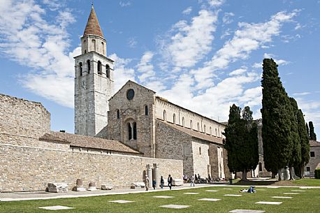 The  Santa Maria Assunta Basilica, Patriarchal Basilica of Aquileia, symbol of the city and Unesco Heritage. Friuli Venezia Giulia, Italy, Europe