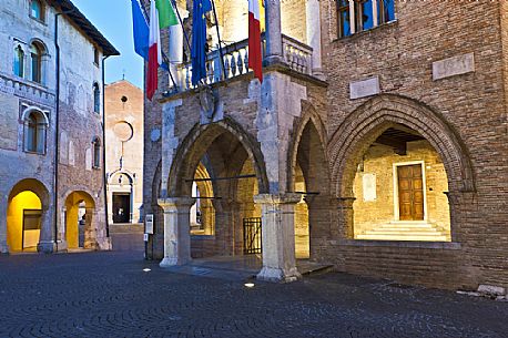 The city hall of Pordenone, one of the city's landmarks. In the background the Cathedral of Saint Mark, Friuli Venezia Giulia, Italy, Europe The city hall of Pordenone, one of the city's landmarks. In the background the Cathedral of Saint Mark, Friuli Venezia Giulia, Italy, Europe