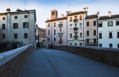 The bridge of Saint Francesco at sunset in Treviso city. Italy,  Europe