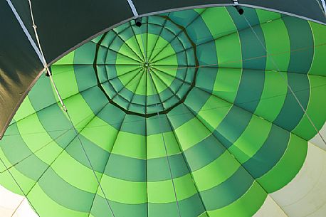 The colorful interior of a hot air balloon