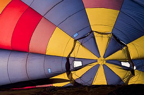 The colorful interior of a hot air balloon