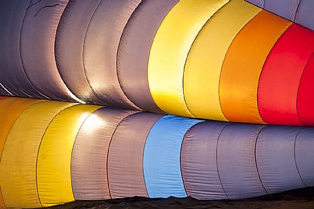 The colorful interior of a hot air balloon