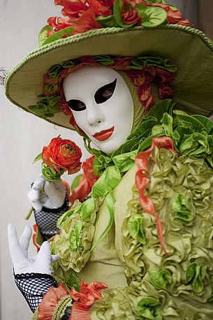 Mask of the Venice carnival in Piazza San Marco square, Venice, Italy, Europe