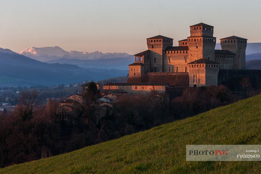 Torrechiara castle at surnrise, Langhirano, Emilia Romangna, Italy