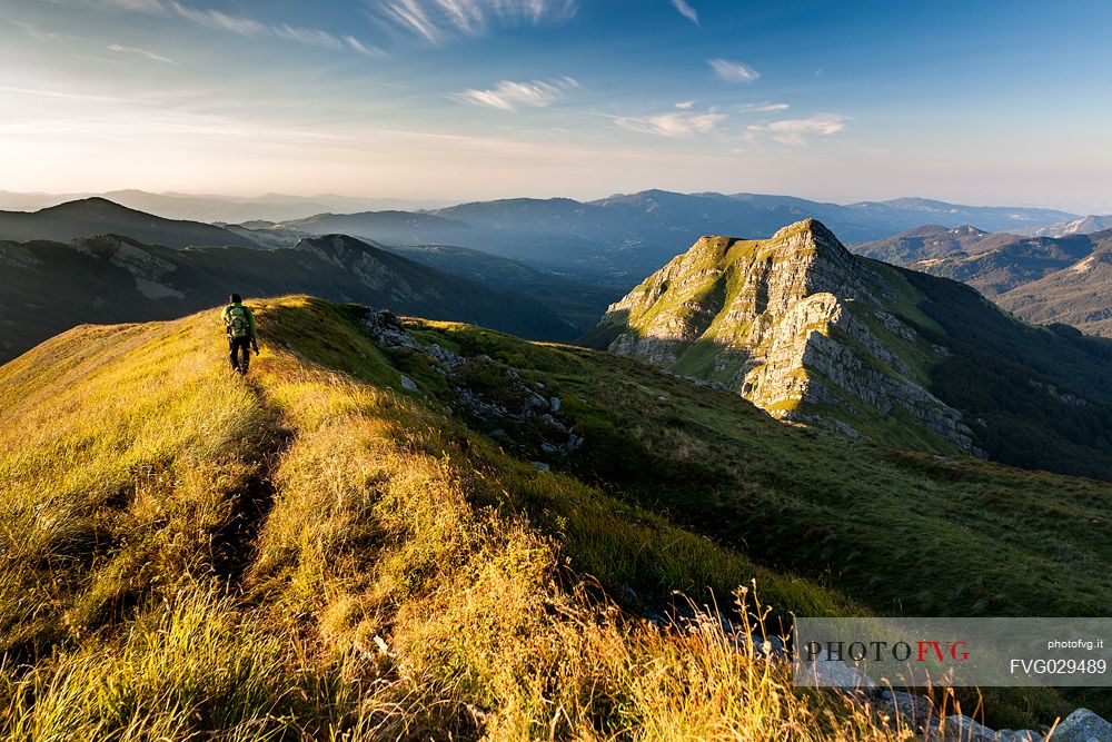 Sunset on the ridge of the Tosco Emiilano  appennine, Emilia Romagna, Italy