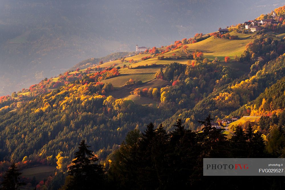 Autumnal landscape in the Gardena valley, dolomites, South Tyrol, Italy