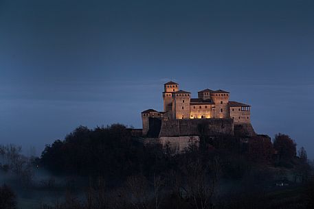 Torrechiara castle at twilighit, Langhirano, Emilia Romagna, Italy