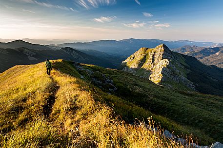 Sunset on the ridge of the Tosco Emiilano  appennine, Emilia Romagna, Italy