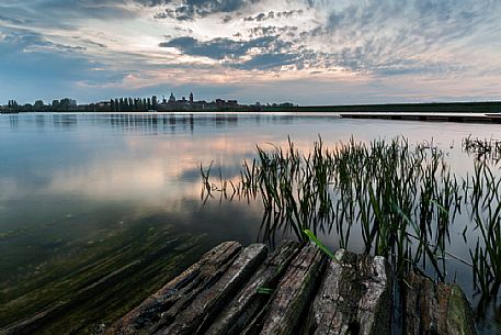 Lago di Mezzo, Mantova lakes at sunset, Mincio natural park, Mantua, Italy