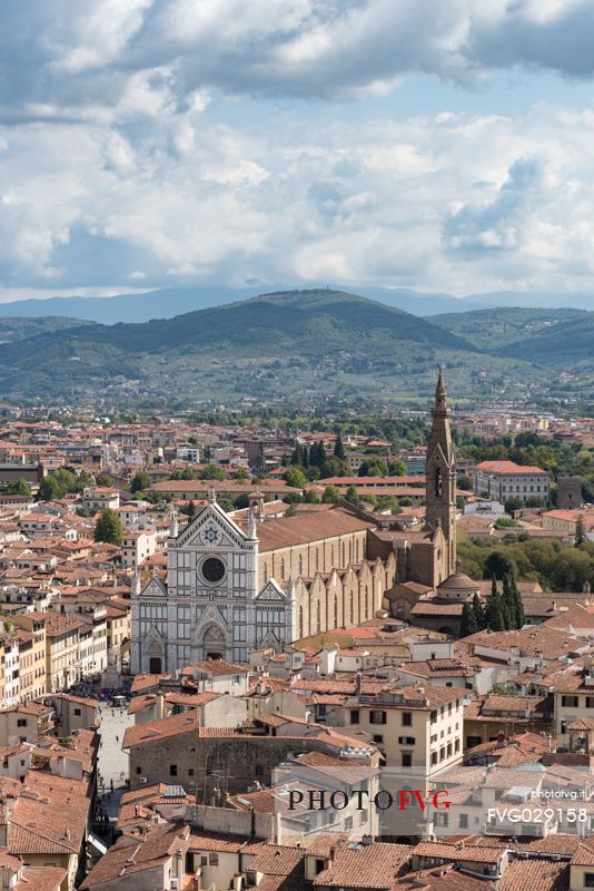 City of Florence as you can see it from Old Palace tower. At the center of the image, Santa Croce church, Florence, Tuscany, Italy