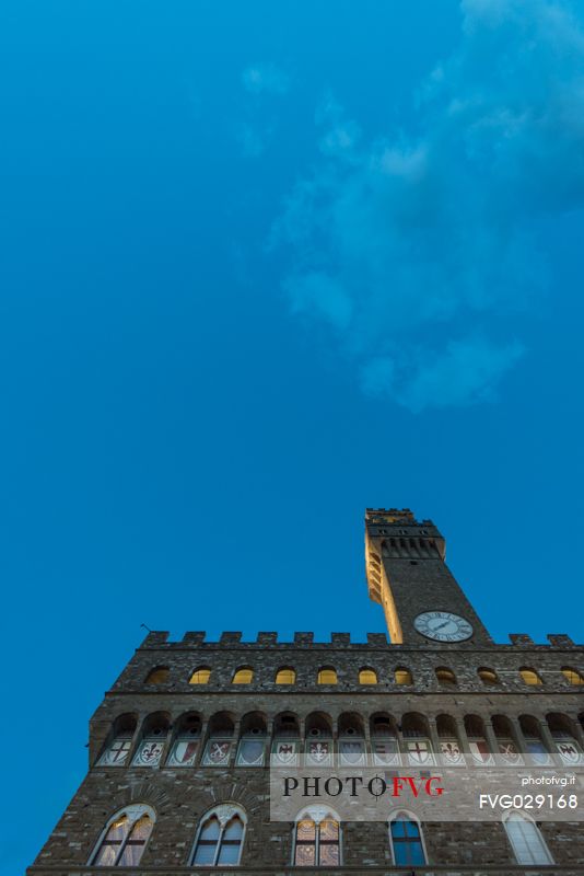 Palazzo Vecchio or Palazzo della Signoria during the blue  hour, Florence, Tuscany