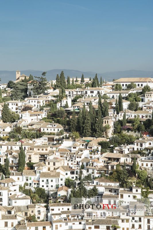 Albaicin or Albayzin, the arab quarter of Granada, seen from the Alhambra, Spain