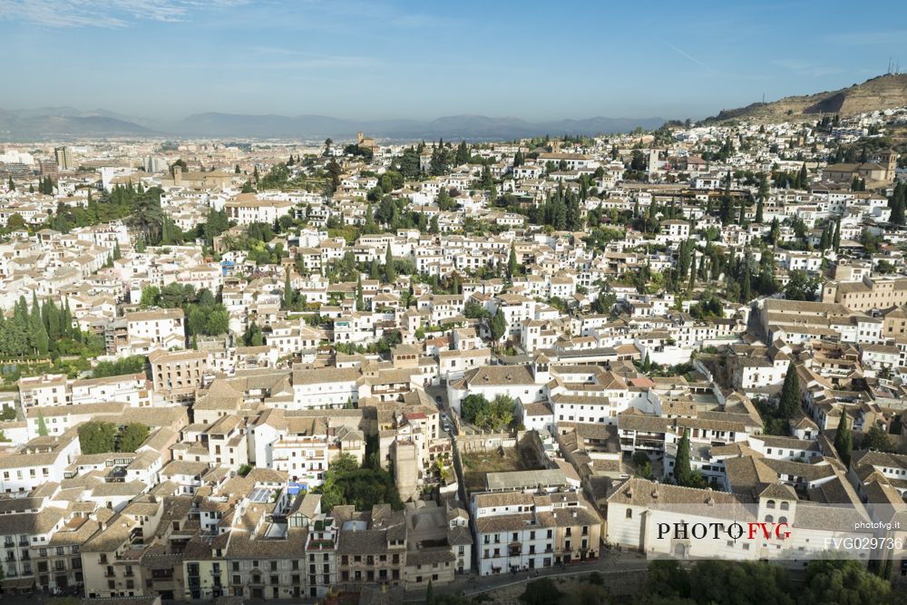 Albaicin or Albayzin, the arab quarter of Granada, seen from the Alhambra, Spain