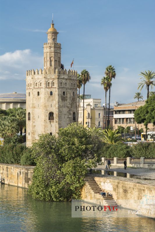 Torre del Oro or tower of gold, along the Guadalquivir river, Seville, Spain