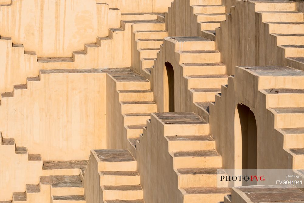 Detail of Panna Meena ka Kund, one of the most beautiful stepwells in India, situated near Jaipur, Rajasthan, India