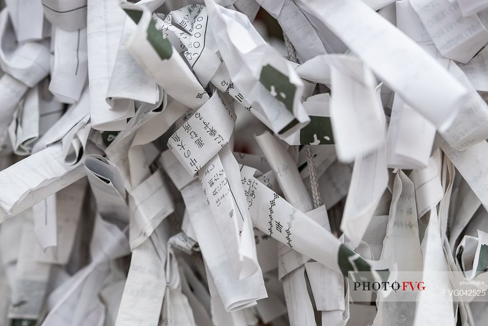 Detail of Omikuji in a Japanese temple, Kyoto, Japan