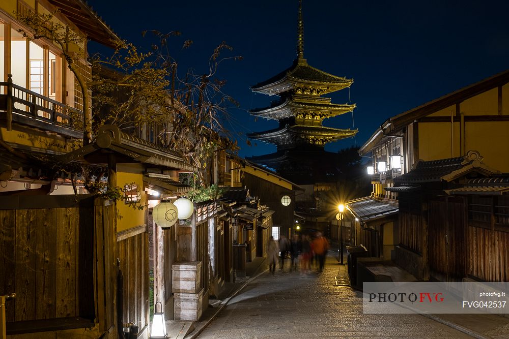 Night view of Yasaka Pagoda and Sannenzaka street, Higashiyama district, Kyoto, Japan