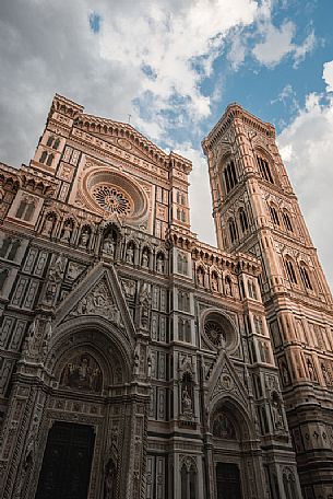 Florence cathedral, Santa Maria in Fiore  with Giotto tower, part of the Unesco World Heritage, with its famous Giotto belltower, Florence, Tuscany, Italy