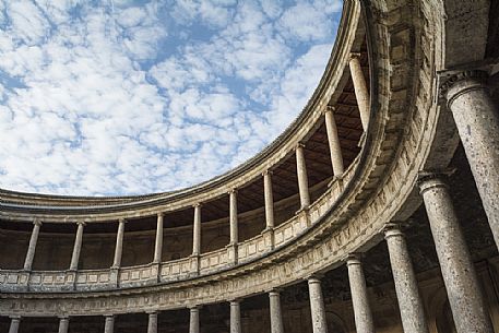 Columns of the main courtyard of Charles V Palace, part of the Alhambra complex, Granada, Spain