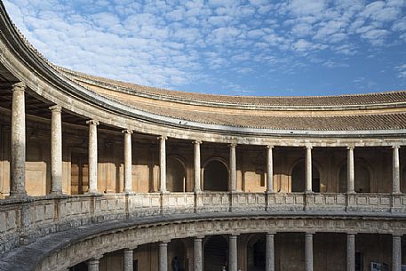 Columns of the main courtyard of Charles V Palace, part of the Alhambra complex, Granada, Spain