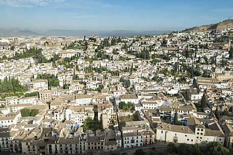 Albaicin or Albayzin, the arab quarter of Granada, seen from the Alhambra, Spain