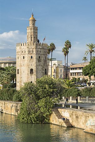 Torre del Oro or tower of gold, along the Guadalquivir river, Seville, Spain