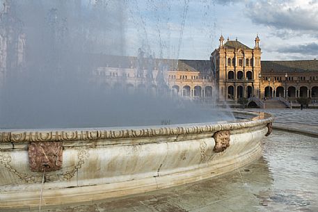 Fountain of Plaza de Espana in Seville, Spain