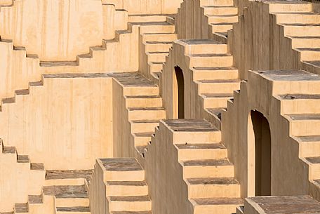 Detail of Panna Meena ka Kund, one of the most beautiful stepwells in India, situated near Jaipur, Rajasthan, India