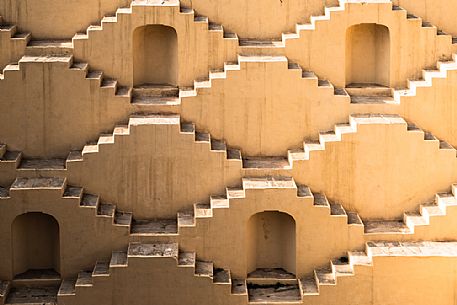 Detail of Panna Meena ka Kund, one of the most beautiful stepwells in India, situated near Jaipur, Rajasthan, India