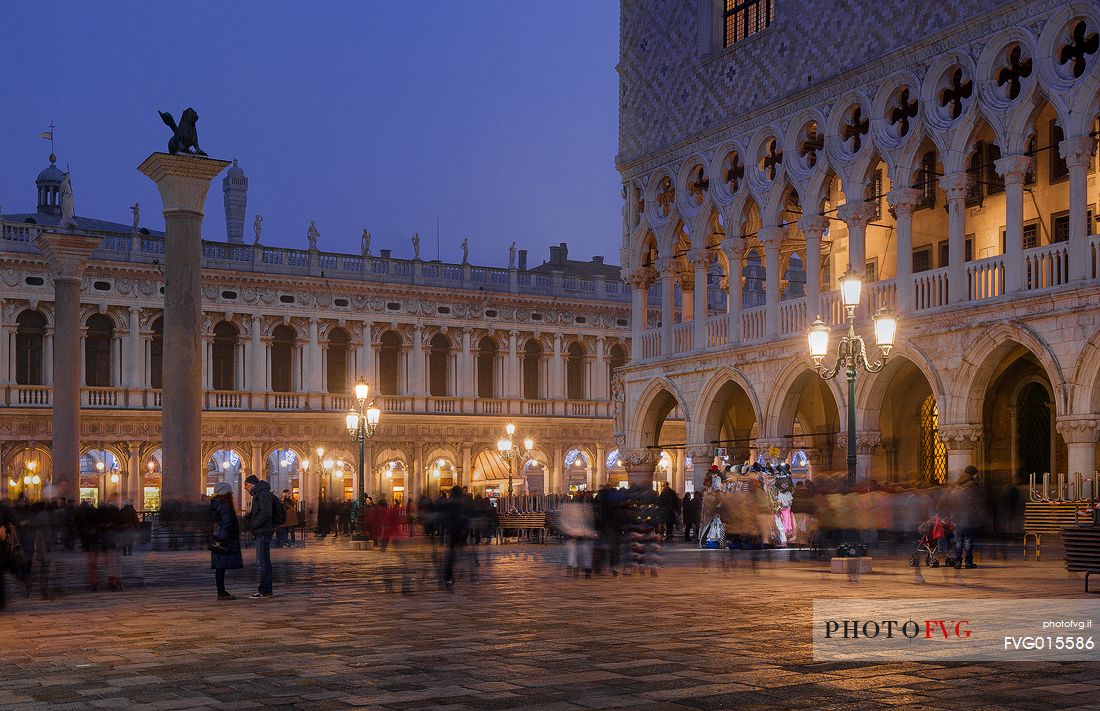Evening's lights in St  Mark's square in Venice