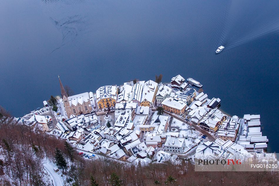 View from above of Hallstatt, the small village on the lake ,Unesco Heritage from 1997