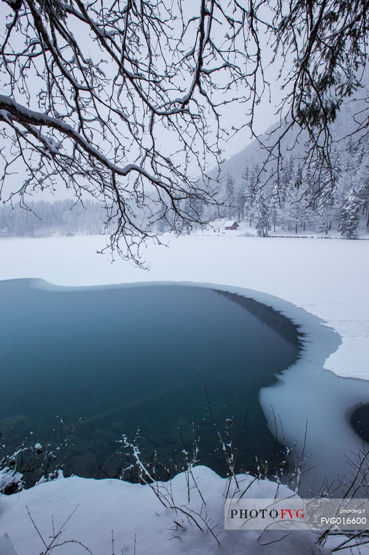 Lake lower of Fusine in winter time, in Tarvisio