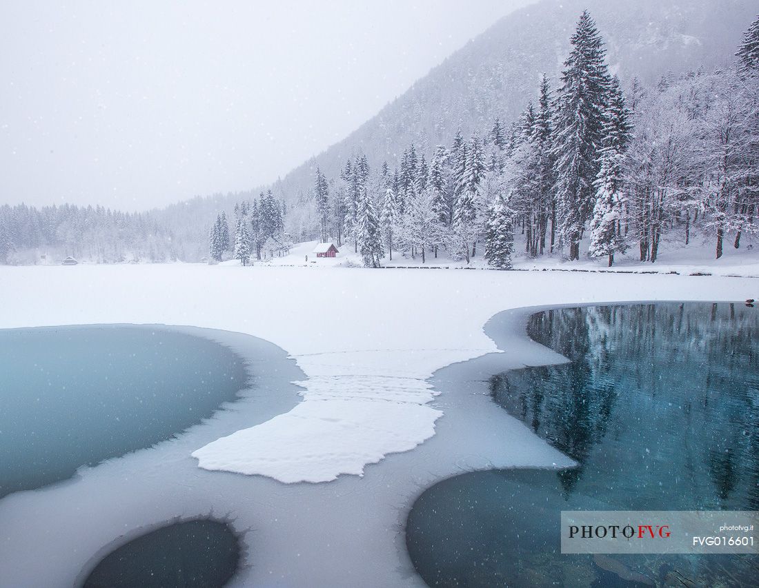 Lake lower of Fusine in Winter time, in Tarvisio