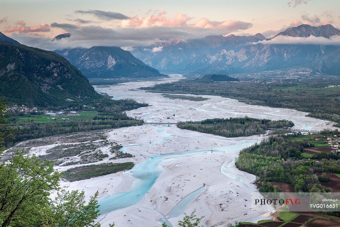 Panoramic view over the Tagliamento river from Ragogna Mount