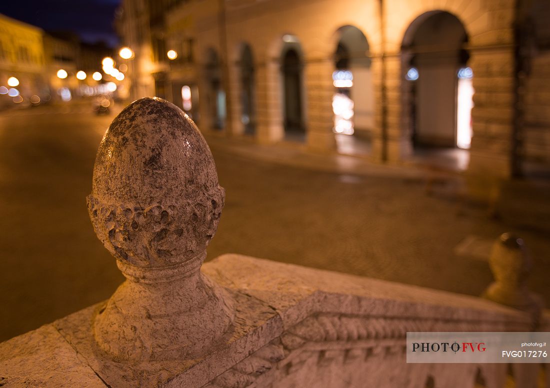 Detail of the Lionello Loggia overlooking the Old Market Street in the historic center of Udine