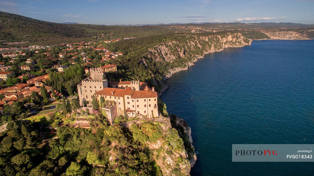 Aerial view of Duino Castle in Trieste