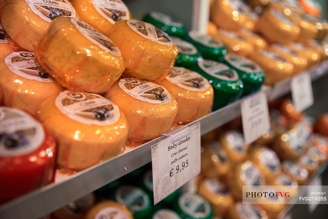 Typical Dutch cheeses in one of the shops of the famous chain Henri Willig