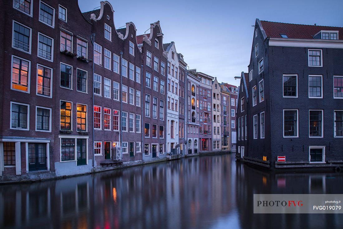 View on canal and old houses in historic center of Amsterdam