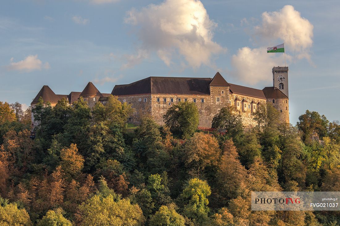 The Lubiana castle located in the top of the hill in the historic center of Ljubljana, Slovenia, Europe