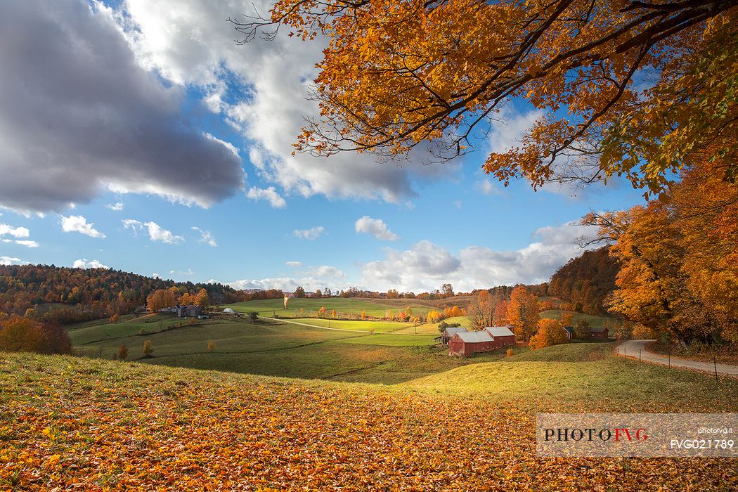 The countryside of Woodstock (Vermont) and the Jenne farm on background