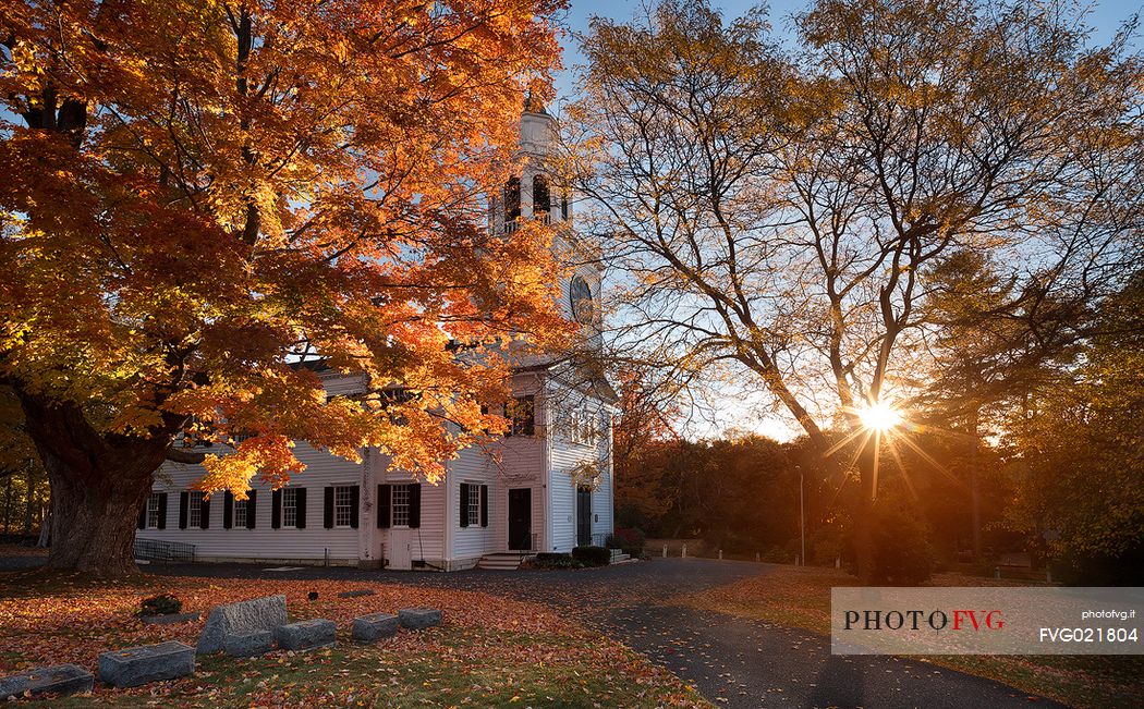 The church of Lenox in an autumn morning, Berkshire County, New England, USA