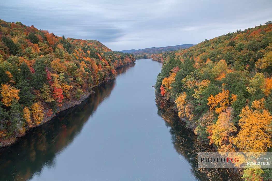 Dramatic view of the Connecticut river from the French King Bridge along the Mohawk Trail in Massachusetts, USA