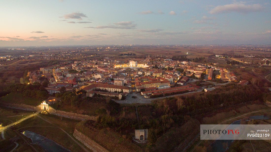 Palmanova, the fortress star-shaped top view, Italy
