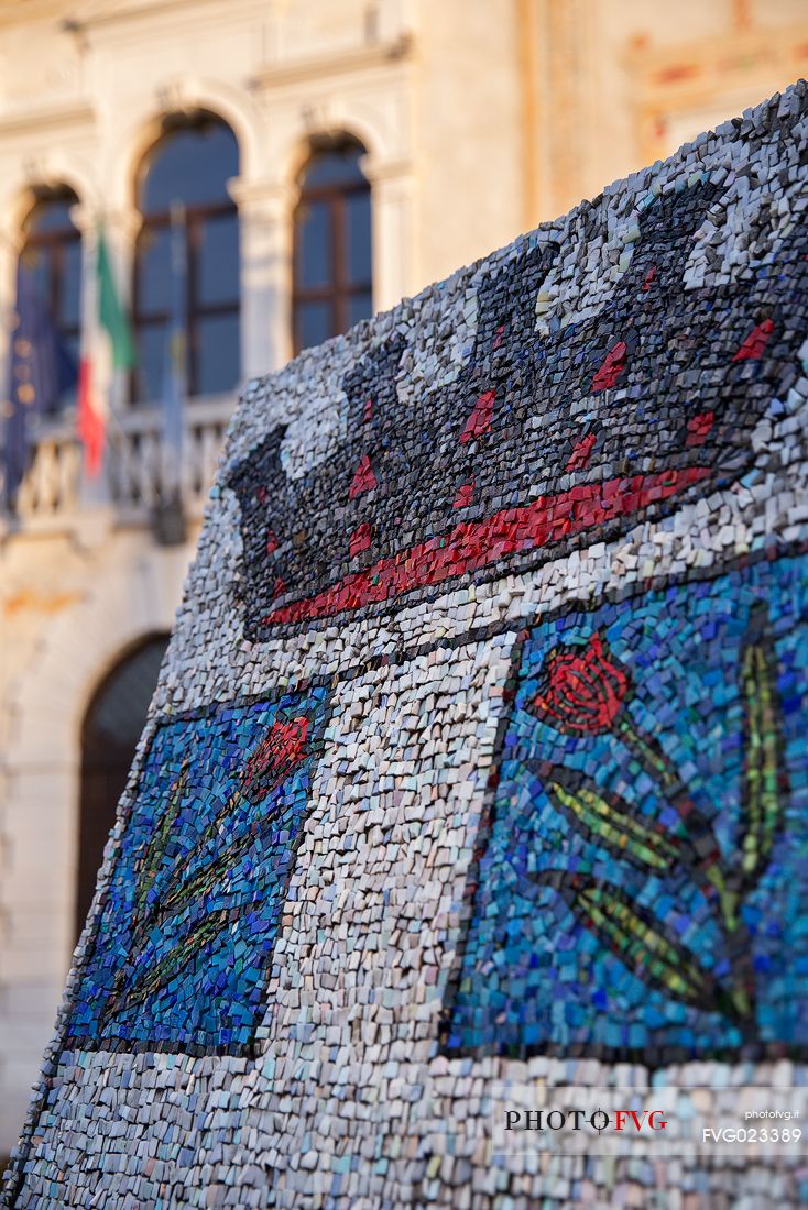 The mosaic at the entrance of the town hall of Spilimbergo, Italy