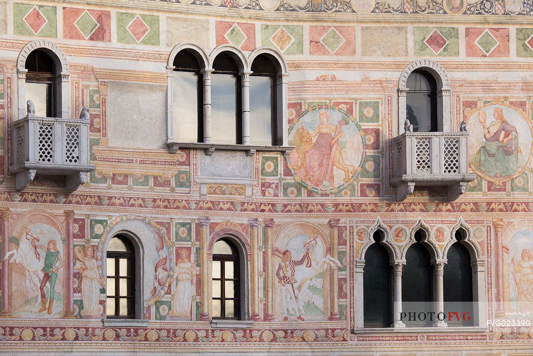 Detail of the beautiful Palazzo Dipinto in the historic center of Spilimbergo, italy
