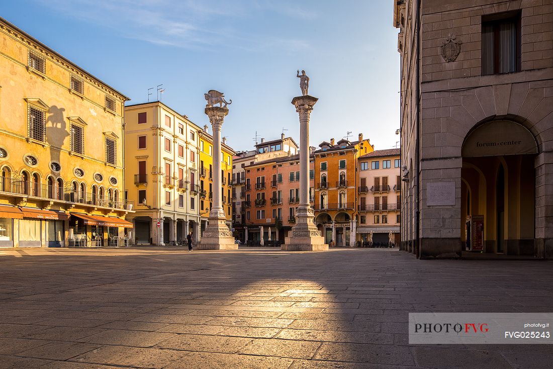 Piazza dei Signori, the main square in the historical center of Vicenza with the two columns erected between the fifteenth and seventeenth centuries