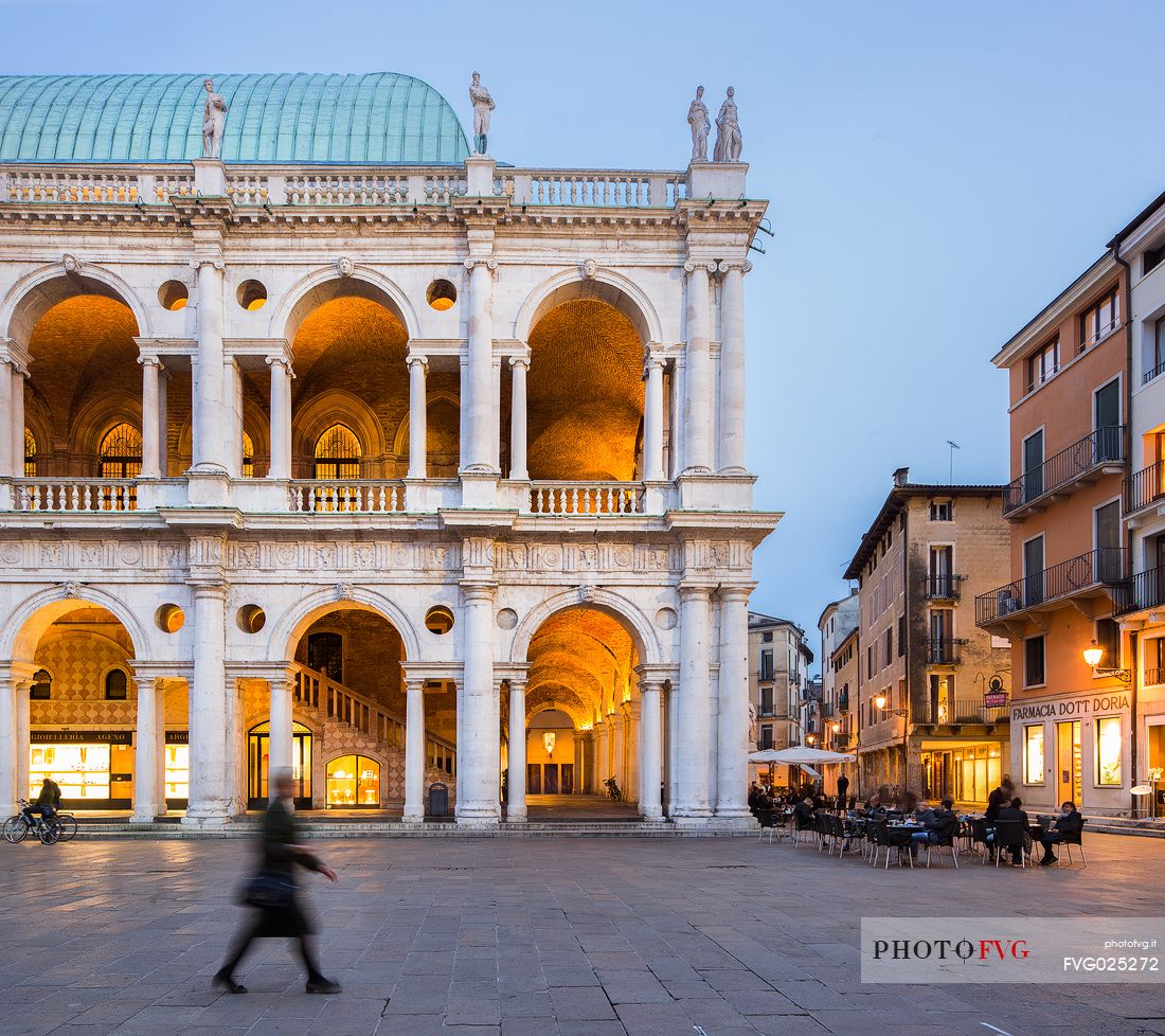 The Piazza dei Signori in the historic center of Vicenza with the facade of the Basilica Palladiana in the evening, vicenza, Itay