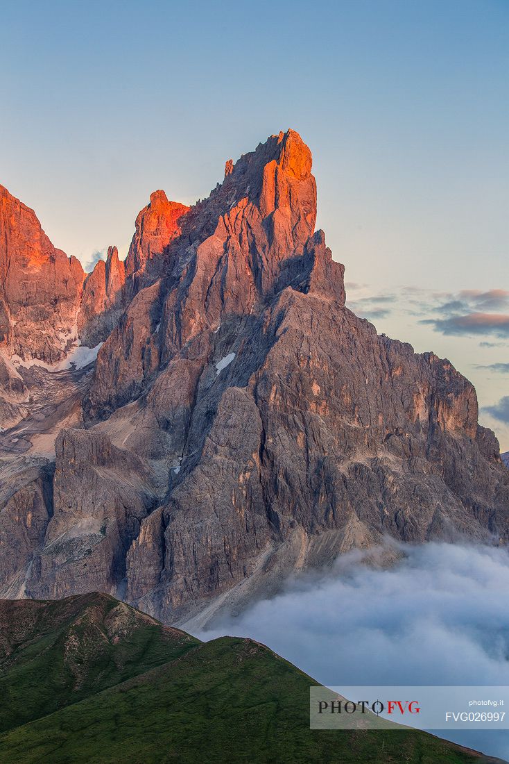 The Cimon della Pala photographed from the top of the path of Cristo Pensante, Dolomites, San Martino di Castrozza, Italy